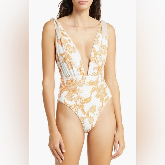 Maaji Nacar Faena Metallic One-Piece Swimsuit in Open Beige Size Large - Picture 11 of 12